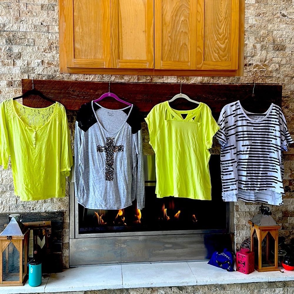 4 Lane Bryant Tops Blouses Size 18/20 Lace, Sequin Cross, Neon